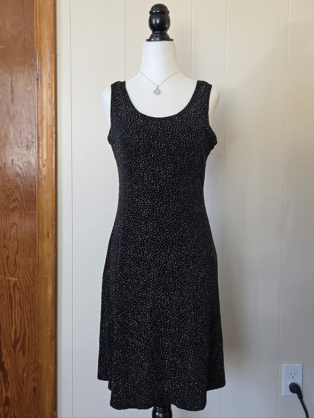 Vintage 1990's Pariscope | Black Glitter Knit Sleeveless Body Con Dress - Sz M